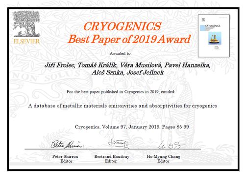 Cryogenics Best Paper of 2019 Award